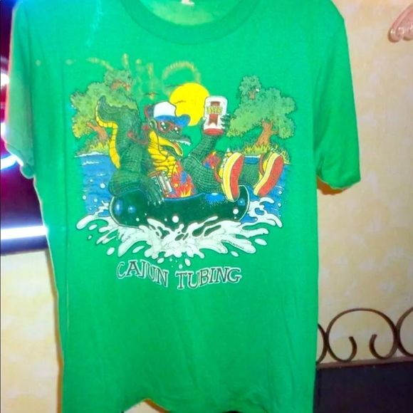 • VINTAGE 80s “Cajun Tubing” 1987 soft thin single stitch t-shirt Louisiana • - Picture 2 of 6